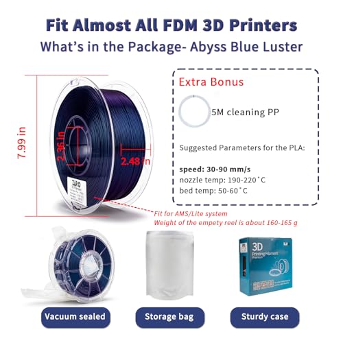Image of ZIRO 3D Printer Filament, 1.75mm Shiny Super Sparkle PLA with Glitter, Chameleon Series Filament, Twinkling Effect PLA 1kg Spool, Fit Most FDM 3D Printers Pens, Abyss Blue Luster