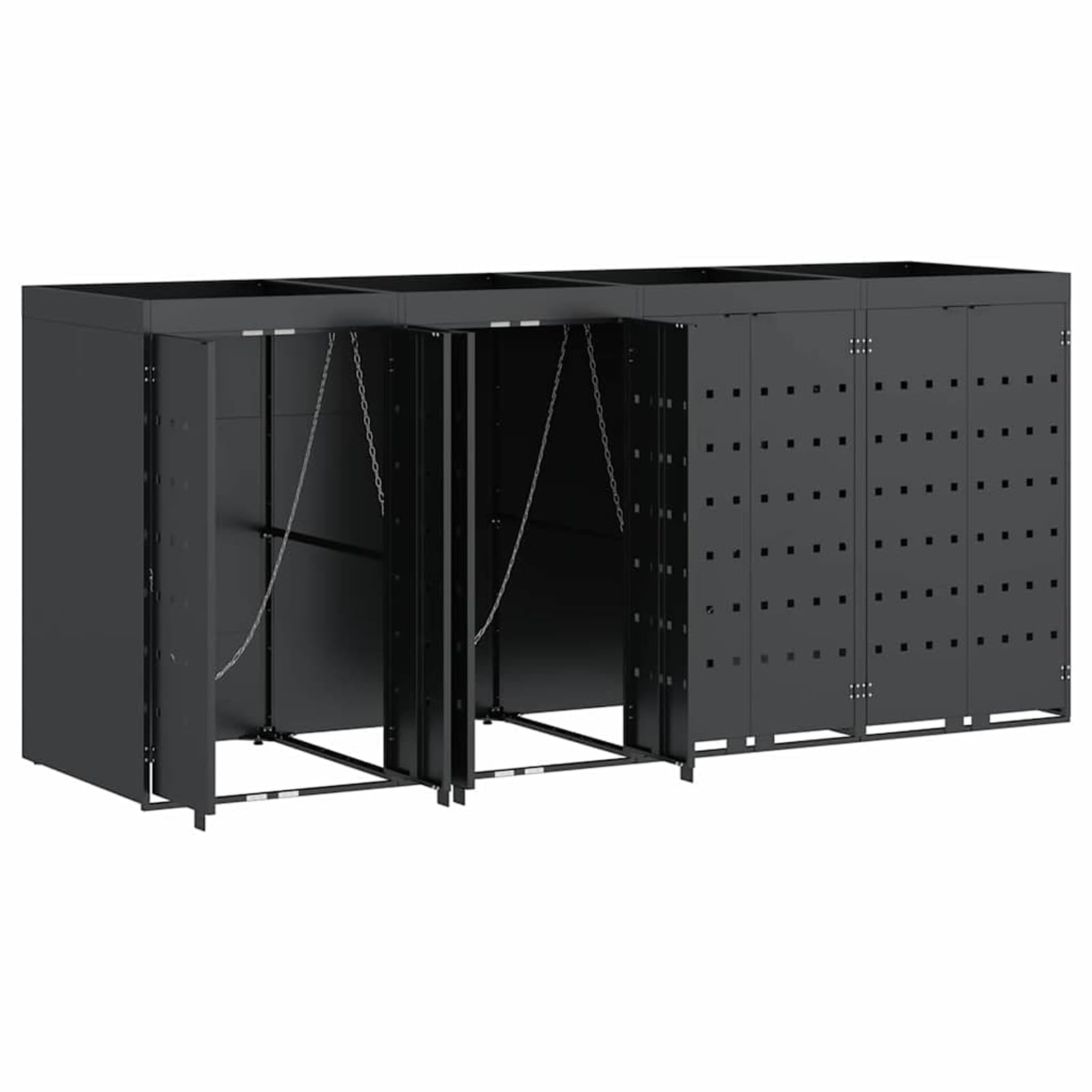 Pojemnik na odpady na 4 pojemniki w kolorze antracytowym, stal malowana proszkowo, 272 x 77,5 x 121,5 cm, z dachem roślinnym i wentylacją, idealny do ogrodu/na taras