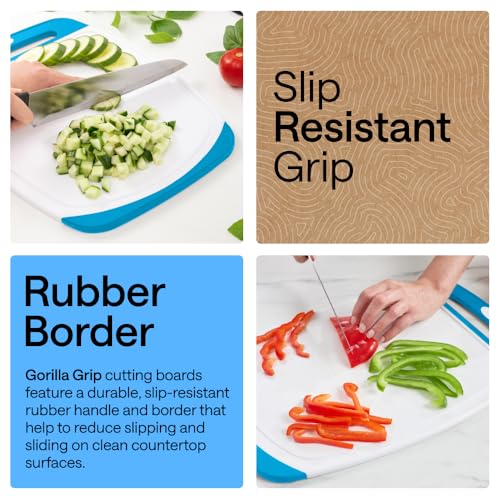 Image of GORILLA GRIP BPA-Free Reversible Kitchen Cutting Board Set of 3, US Designed, Nonporous, Juice Grooves Catch Liquid, Slip Resistant Border, Dishwasher Safe, Durable Large Food Chopping Boards, Aqua