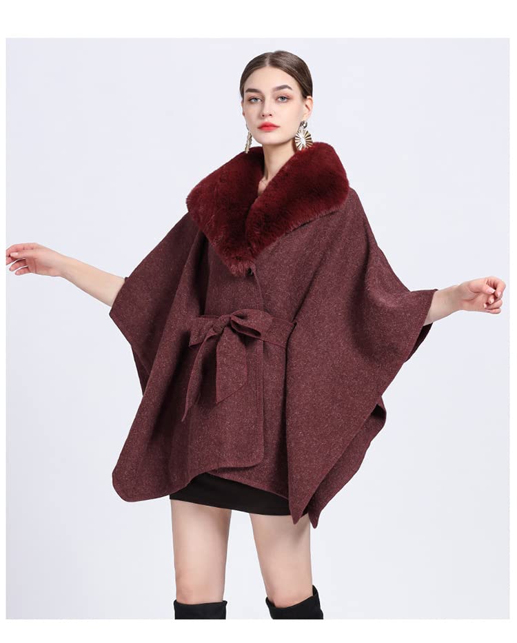 Poncho di Lana da Donna, Abbigliamento Invernale, Cammello, Pelliccia Sintetica, Ampio Risvolto, Cardigan con Cintura, Mantello, Sciarpa Calda E Oversize, Coperta, Scialle, Giacca, Elegante