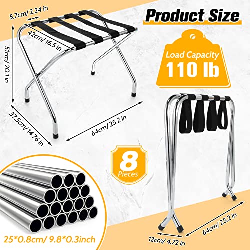 Therwen 8 Pack Steel Luggage Rack Folding Suitcase Stand Folding Luggage Racks For Guest Room Metal Foldable Suitcase Holder With Pp Straps For Home Hotel Bedroom Travel Vacation Motels Supplies #TOP1
