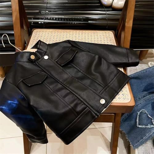 Leather Jacket for Toddler Boys Girls Kids Long Sleeve Zip Up Motorcycle Biker Leather Coats for Winter 1-11 Years2