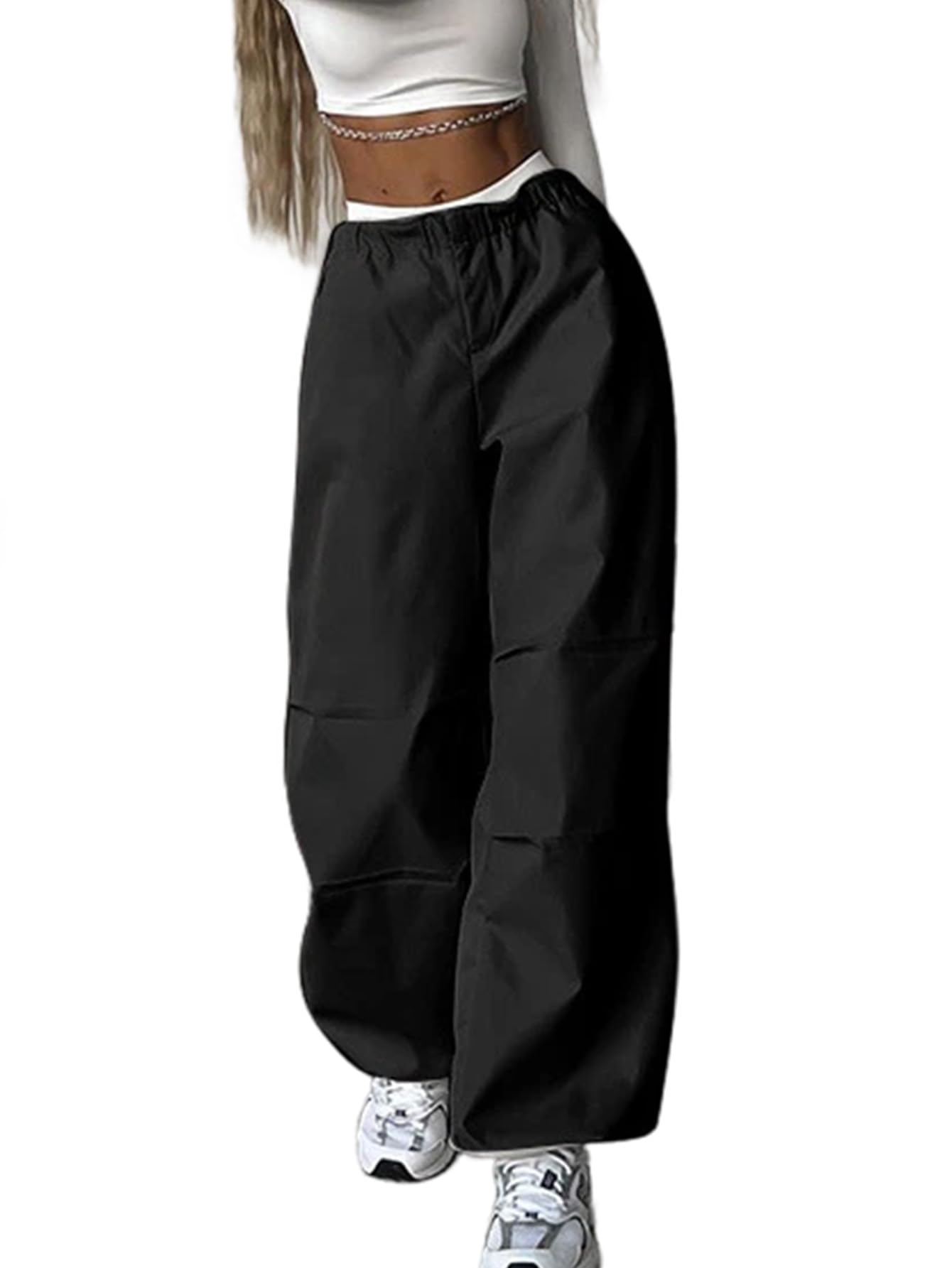 SOFIA'S CHOICEWomen's Drawstring Parachute Cargo Pants High Waisted Baggy Trousers with Pockets