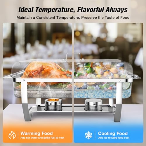 WARMOUNTS Chafing Dishes for Buffet 9QT 2 Pack, [Easily Assemble] Food Grade 430 Stainless Steel Chafing Dish Buffet Set w/Foldable Frame, [No Finger Cut] Chafers for Catering, Party (Full Size Pan) - Thumbnail 5