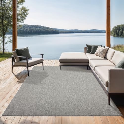 the carpet Mistra - Moderner In- und Outdoor Teppich, perfekt für das Wohnzimmer, Schlafzimmer oder die Terrasse, Wetterfest, langlebig und pflegeleicht, Grau, 80 x 150 cm