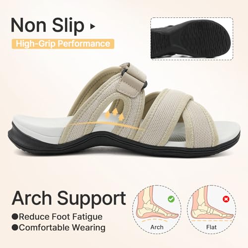 Image of UBFEN Womens Orthopedic Arch Support Slides - Walking Sandals with Thick Cushion Footbed, Comfortable Lightweight for Plantar Fasciitis and Outdoor Hiking