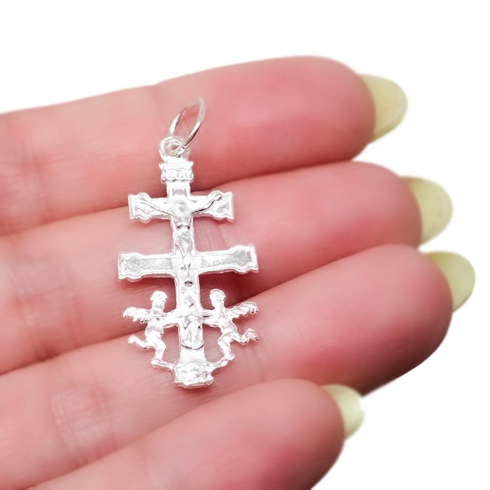Colgante plata ley 925m cruz caravaca 30mm. delantera Cristo trasera Virgen ángeles