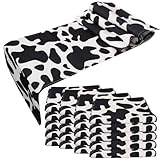 20 Pcs Linen Cow Print Table Runner Black and White Farm Cow Print Tablecloth Western Barnyard Cowboy Themed Table Cloths for Birthday Party Decorations Home Kitchen Table Supplies ( 13 x 72 in)