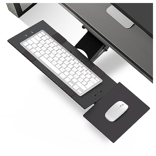 KT1 Ergonomic Under-Desk Computer Keyboard Tray. Adjustable height angle negative tilt sliding pull out drawer platform swivels 360 slides office products furniture desktop accessories with mouse pad