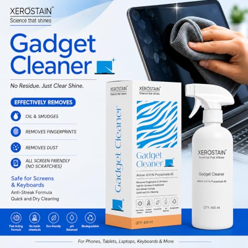 Image of Premium Gadget Cleaning Spray Kit with Microfibre Cloth and 5-in-1 Brush (450 ml) | Effective for Camera, Binocular, Laptop, TV, Monitor, Tablet, Smartphone etc. (450 ML)