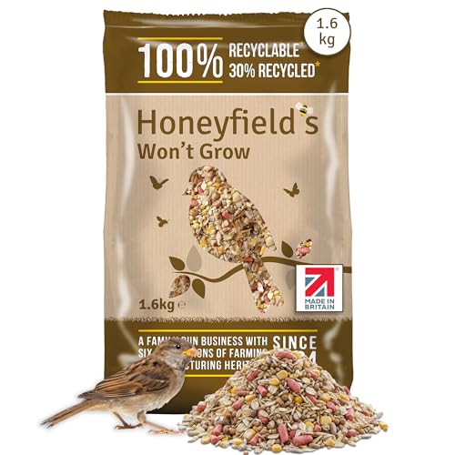 Honeyfields - No Grow Bird Food for Outside Birds Wild Bird Food with Kibbled Sunflower Hearts and Kibbled Peanuts Ideal for Ground Feeding and Tables (1.6kg)