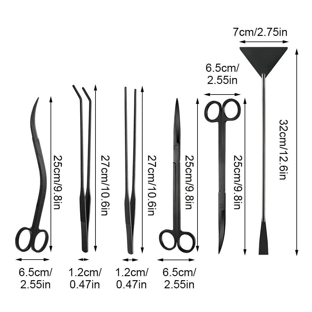 DONGKER Kit di Attrezzi per Acquario,6 in 1 Pinze per Piante Acquatiche in Acciaio Inox Forbici per Pulizia Acquari
