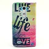Deego Live the Life You Love Sparkle Pattern PU Leather Magnet Flip Wallet Cover with Stand for LG G3