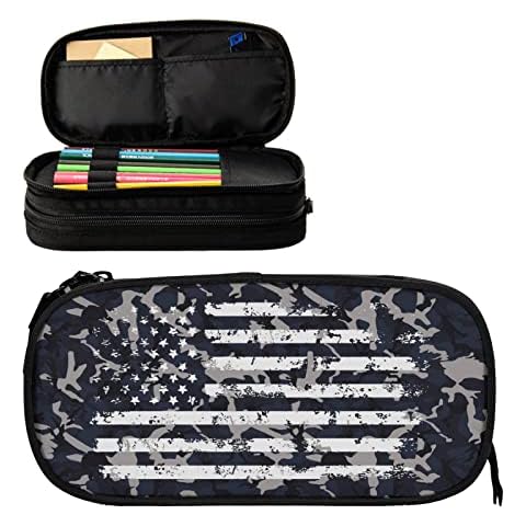 OWCRNEF Camo Pencil Case Box, Large Capacity Black Pencil Bag Pouch Marker Organizer with 2 Compartments & Durable Zipper Cover