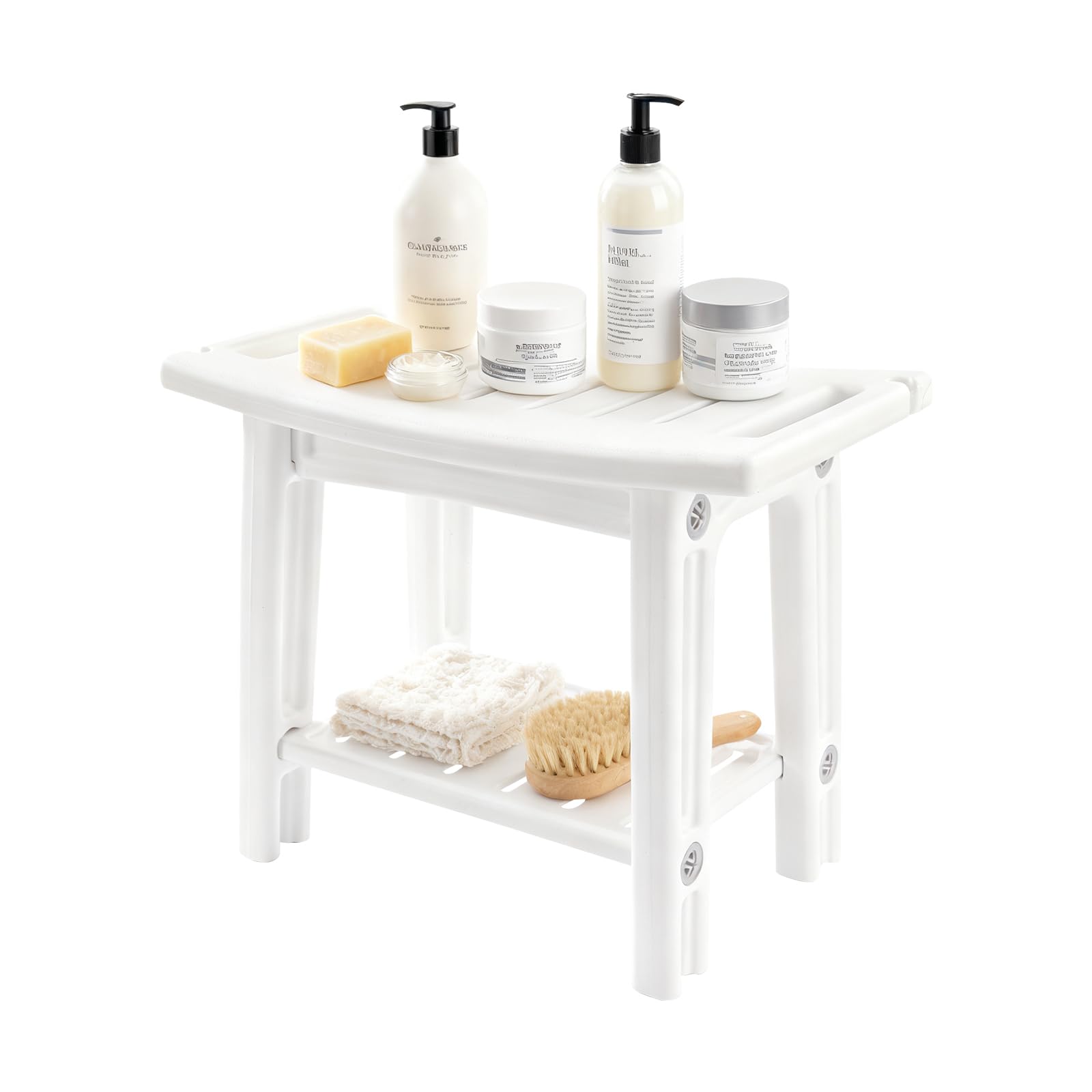 BLUE BAZAAR Shower Bench 2-Tier Bathroom Stool Footstool Plastic Shower Stool with Handles Portable Waterproof for Inside Shower, Bathroom,Living Room, Bedroom (White)