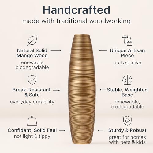 Image of Leewadee Large Floor Vase 34 inches Mango Wood for Pampas Grass, Dried Flowers