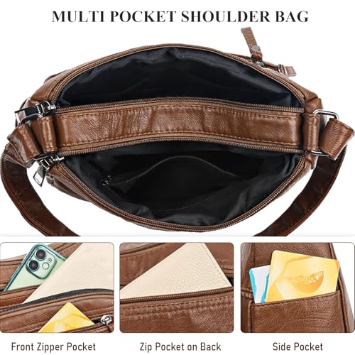 Image of WITERY Crossboby Bag for Women - Soft PU Leather Multi-Pocket Shoulder Bag Handbag with Adjustable Strap