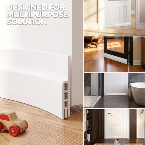 Image of Holikme Door Draft Stopper 6-Pack, Under Door Seal for Bottom of Door, Strong Adhesive Weather Stripping Blocker, Stop Cold Air & Noise, Easy Install Door Sweep, White