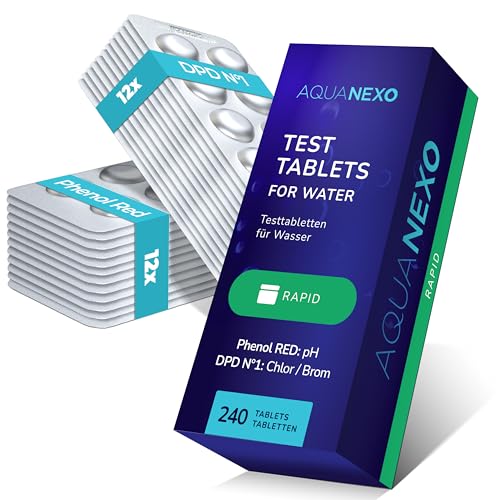 AQUANEXO Test Tabletten für Pool pH und Chlor, 120 Phenol red Tabletten + 120 DPD 1 Tabletten, Pool Testtabletten Chlor und pH-wert, Pooltester, Messtabletten Pool Tester, Pool Zubehör (240)