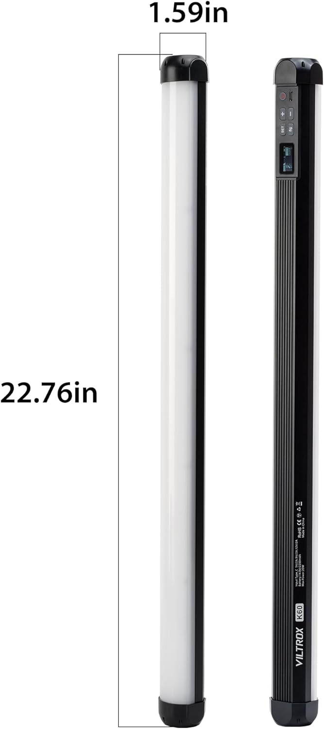 VILTROX 58cm 20W RGB Light Stick,1920LM 2500K~8500K TLCI≥97 LED Photographye Tube Light, Phone Control RGB Photo Lamp for YouTube, TikTok, Game Streaming, Party Bar (K60)