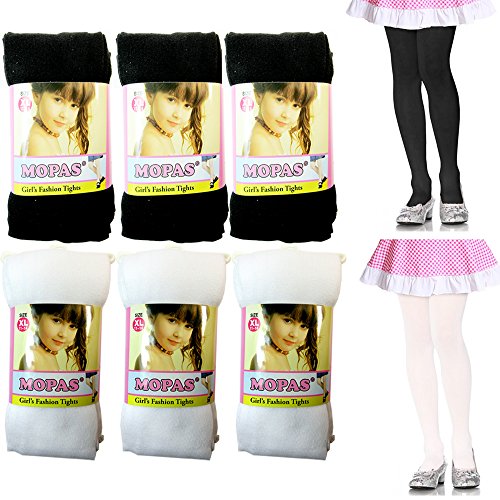 ATB 6 Pair Girls Tights Footed Dance Stockings Pantyhose Ballet XL 11-14 Black White2