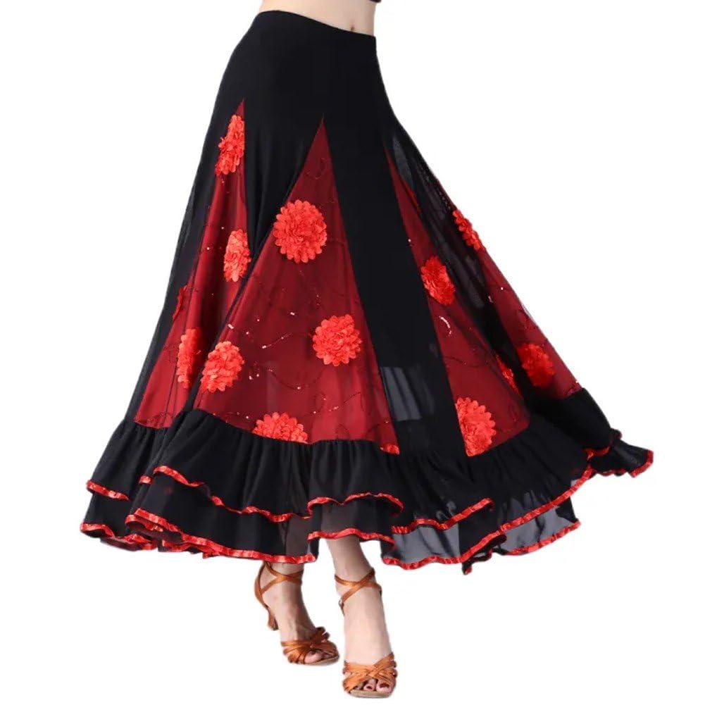 Jupe De Danse Sociale Grande Jupe Pivotante Jupe De Danse Moderne pour Les Femmes Danse Performance Compétition Pratique Costume