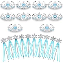 HyDren 24 Pcs Princess Crowns Tiara Wand Set for Little Girl Silver Plated Crown and Snowflake Wands Blue Snowflake Themed Accessories Toy Gift for Birthday Party Cosplay Party Supplies