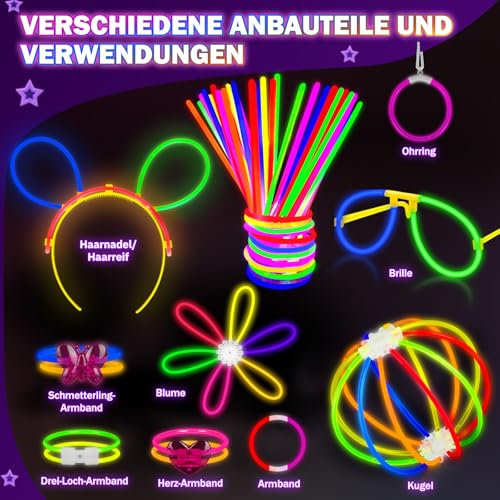 Millegu Knicklichter Party Set,100 Stück Leuchtstäbe 130 Verbinder,Neon Knicklichter Ketten und Leuchtbrillen für Kinder, Deko für Festival Hochzeiten Weihnacht Party Silvester Deko 2025
