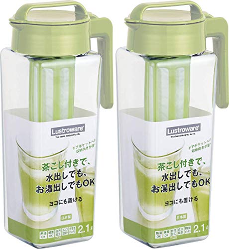 岩崎工業 日本製 横置き 冷水筒 タテヨコ 茶こし付 スクエア ピッチャー クリア 2.1L 2個セット LSX295