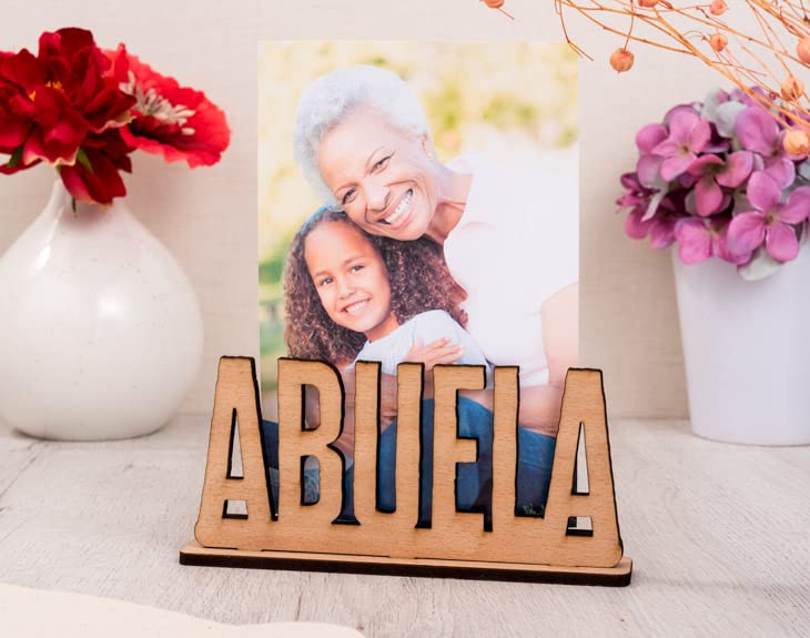 Made in Gift Marco de Madera con la Palabra Abuela Grabada en Relieve 3D Personalizado con Fotografía o Imagen Impresa a Color sobre el Soporte para Fotos como Regalo Original para el Día de la Madre