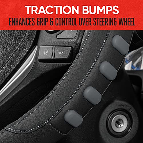 Motor Trend FlexGrip Gray Steering Wheel Cover for Cars – Standard 15 inch Car Steering Wheel Cover, Gray and Black Steering Wheel Protector for Auto Truck Van SUV