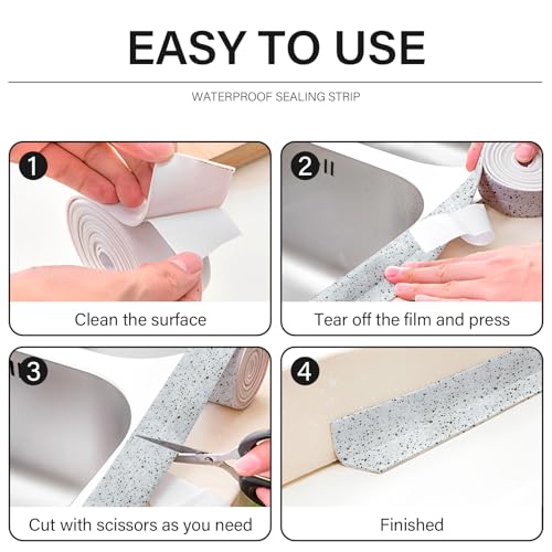 Image of 3 Rolls 10.5 Feet Caulk Tape Toilet Caulking Strip Self Adhesive Bathroom Sealing Peel and Stick Caulk Strip for Bathtub, 1.5 Inches (Grey Granite)