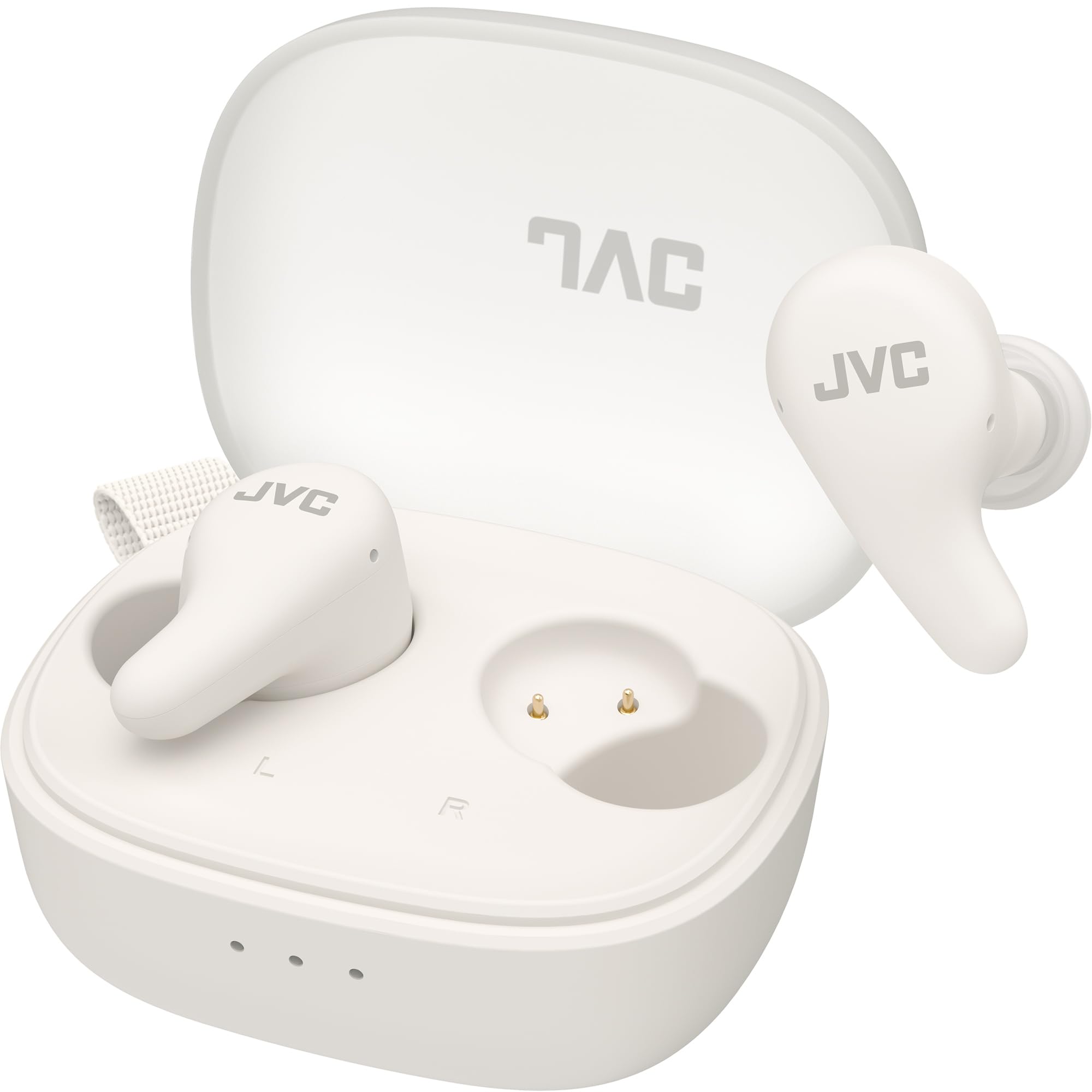 JVC HA-A23T-W - Auricolari True Wireless Gumy Premium con Cancellazione del Rumore, Bluetooth 5.4, Modalità Suono Ambientale, 26 ore di autonomia e Custodia di Ricarica Traslucida, USB-C, Bianco