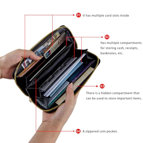 RFID Blocking Women's Wristlet Purse - Detachable Wrist Strap, Compact Foldable Design with 12 Card Slots & Zip Pocket Wallet for Travel,Gym,Everyday Security,Magic Cartoon Tree Galaxy3