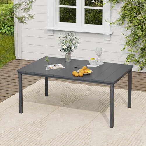 Image of VICLLAX Outdoor Table for 6, Metal Patio Dining Table with Umbrella Hole for Garden Lawn Deck Backyard, Dark Grey Tabletop