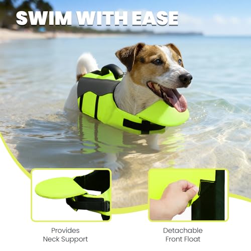 VIVAGLORY Front Float Schwimmweste Hund, Hundeschwimmweste für Bootfahren, Schwimmweste with Kopfstütze, Auftrieb & Schwimmhilfe, XXS, Neon-Gelb