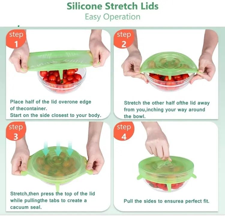 Winberg 6 Pcs Silicone Stretch Lids Flexible Covers for Rectangle Round Square Containers and fruits Lid06 2