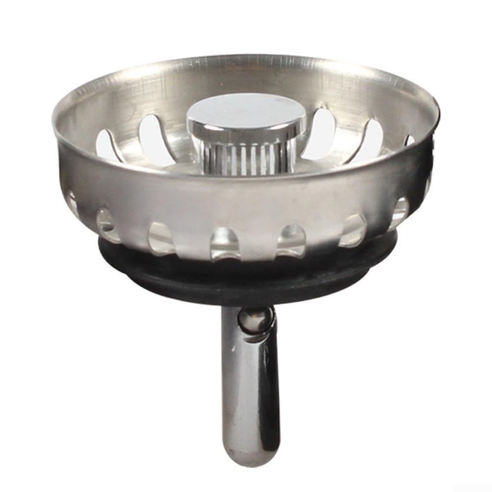 JGmotorfi Replacement Kitchen Sink Strainer Waste Basin Drain Filter, 52Mm, For 1/2 Inch Valve Drains, Easy Adjustment, Stainless Steel