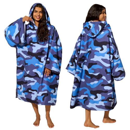 Brentfords Camouflage Kapuzen Handtuch Poncho für Erwachsene, Herren und Damen, Strandtuch, Wickelmantel, Surf Poncho Marineblau