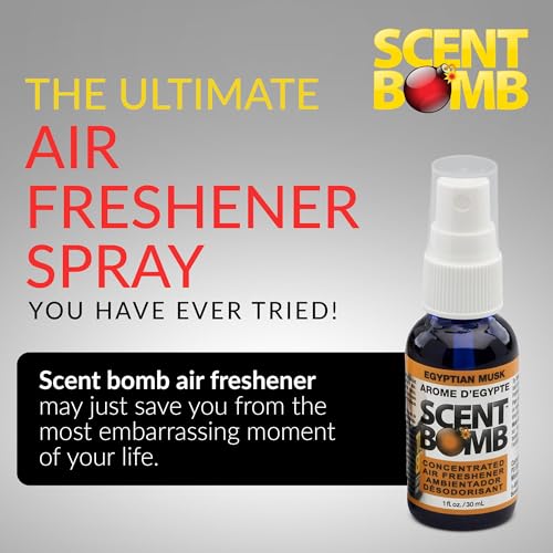 Image of Scent Bomb Air Freshener Spray, Long-Lasting Odor Eliminator - Effective Deodorizer for Home & Car, Fresh Room Spray for Kitchen, Bathroom & Smell Neutralizer - 1 oz Pack of 4, Egyptian Musk Scent