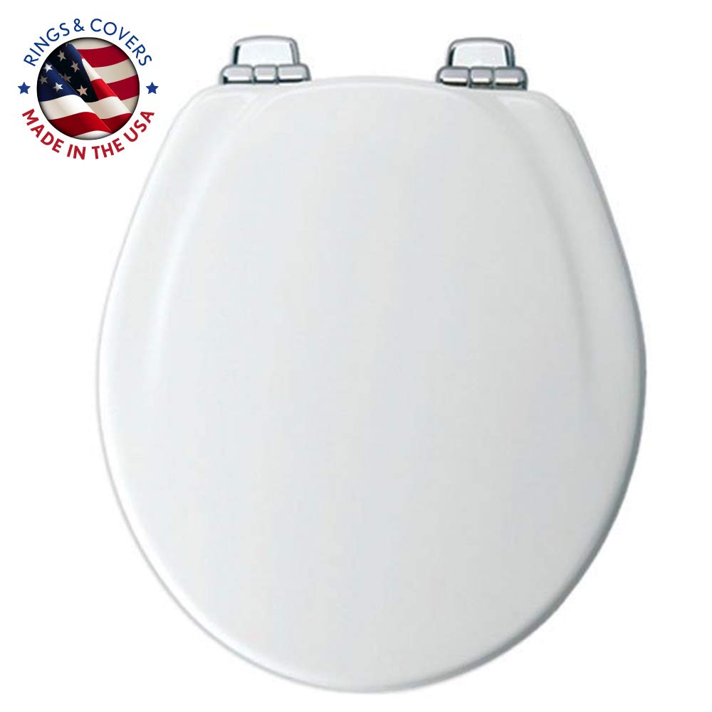 Mayfair 30CHSL 000 Designer Series Wood Toilet Seat with Chrome Whisper-Close Hinges, Round, White by Mayfair
