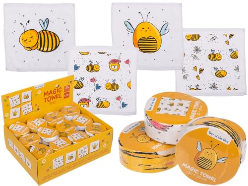 Palleon 12er Zauberhandtuch Set Bienen 100% Baumwolle 30x30 cm