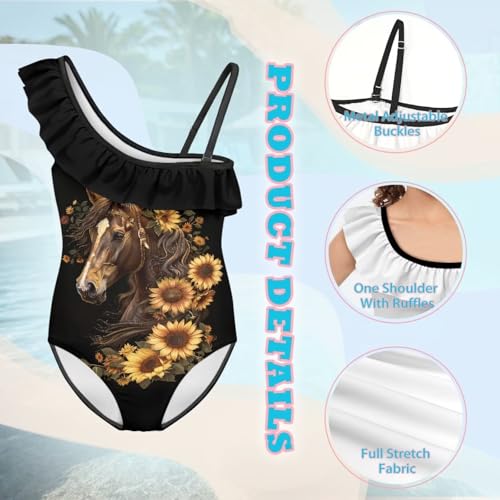 Image of Girls One Piece Swimsuits Size 3-14 Trendy Ruffle Bathing Suit Casual Hawaiian Summer Beach Swimwear
