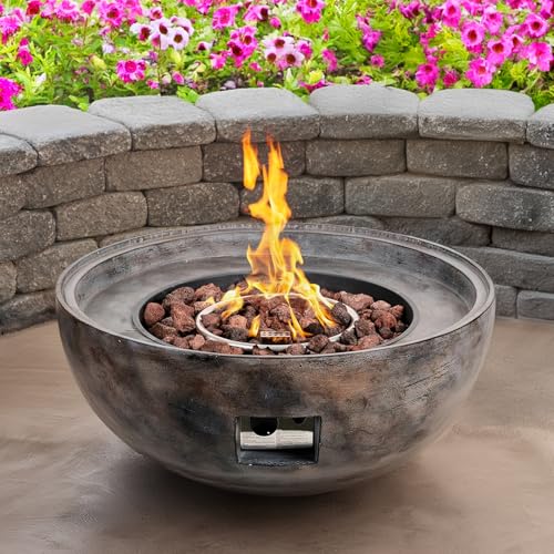 Concrete Fire Pit 31" Round Outdoor Patio Firepit Includes Lava R...