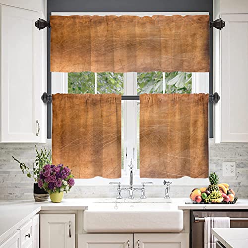 Baonews Brown Gold Modern Copper Pattern Kitchen Tier Curtains For Windows,Abstract Scratch Marks Blackout Valances Multilayer Polyester Window Treatments For Kitchen 2 Pack 26X24 Inches #TOP1