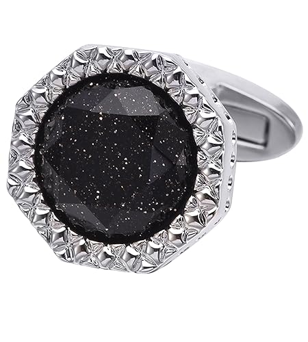 Jonwo OCTAGON OBSIDIAN CUFFLINKS Octagon Black Obsidian Gemstone Men'S Cufflinks In Gift Case Silver / 14K Gold Plated Cufflinks thumb #4