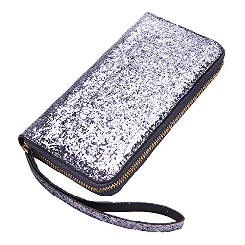 Andongnywell Glitter Wallet for Women Sparkly Zip Around Wallets Shiny Long Phone Clutch Purse with Card Slots