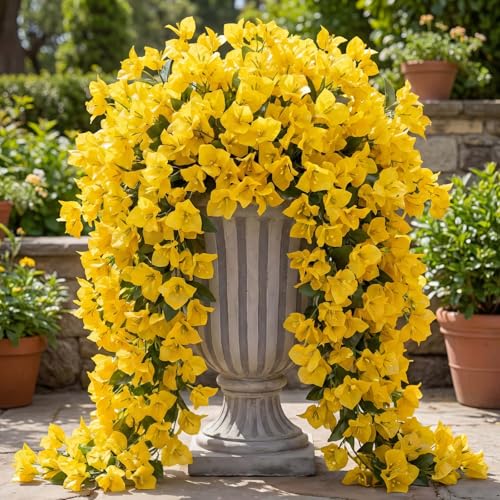 6 Pcs Artificial Bougainvillea Flowers for Outdoor, 768 Blooms, Yellow by BROWNKNOT - Used condition - US$12.94