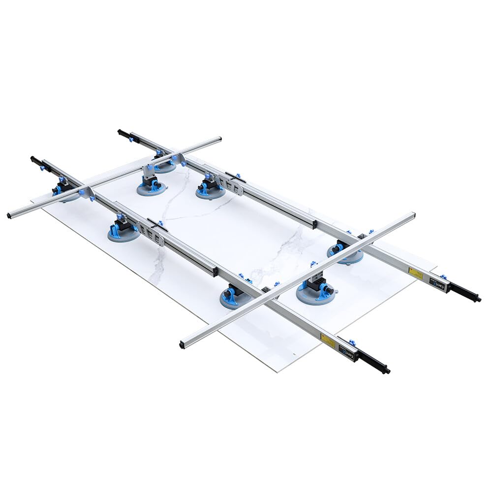 Raizi CarriX Verstellbare Schienen 1940-3600mm Teleskop Großformatige Fliesenplatten Trägersystem mit 8x 200mm weißen Silikon-Vakuum-Saugkissen und Querstangen