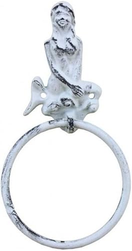 Miniatura 207 de Toallero de hierro fundido de plata antigua de 8.5 pulgadas - Decoración de conchas marinas - Decoración del hogar del mar Plata,Hierro fundido,Azul